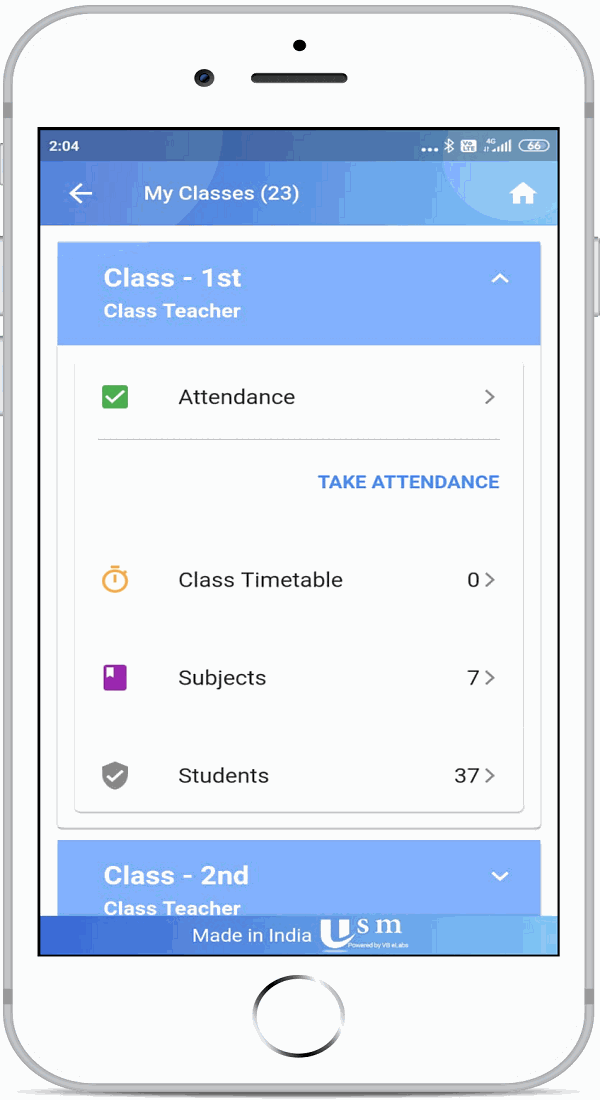 Classes and batches in the USMConnect app